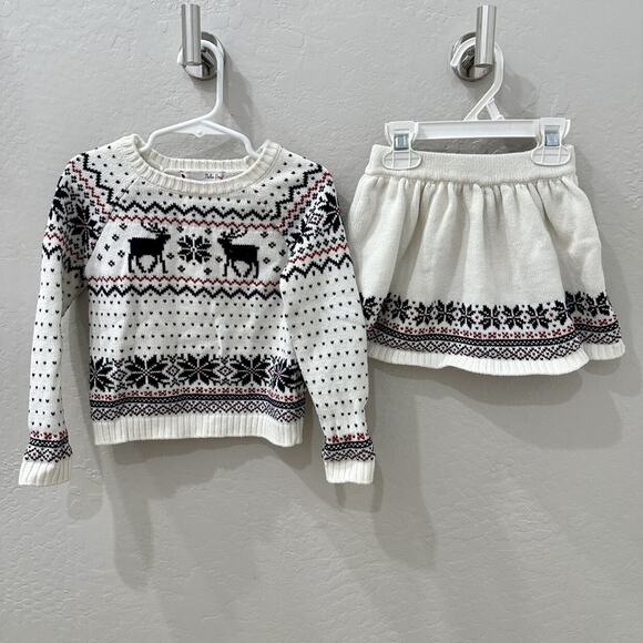 Nula Bug Christmas Moose & Snowflake Knit Sweater & Skirt Outfit - Picture 1 of 14